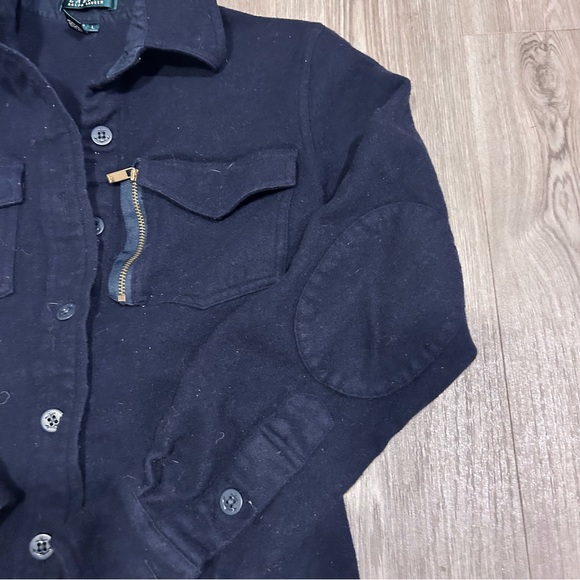 Ralph Lauren Wool 100% Navy Button Down 2 Elbow Patches Boys LG - Picture 2 of 10